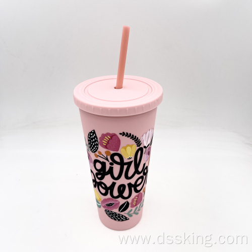 rubber feeling black plastic Double Wall tumbler for 22oz/24oz/650ml straw tumbler